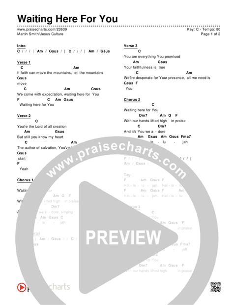 Waiting Here For You Chords PDF (Martin Smith / Jesus Culture) - PraiseCharts