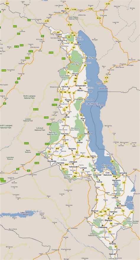 Large road map of Malawi with all cities | Malawi | Africa | Mapsland ...