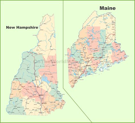 Map of New Hampshire and Maine - Ontheworldmap.com