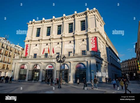 Madrid, Spain; February 2019: The Teatro Real, inaugurated in 1850, is one of the greatest opera ...