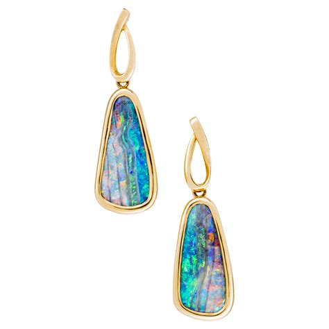 Boulder Opal Earrings in 18 ct Gold (EG007) - Opal Copying Company Pty Ltd