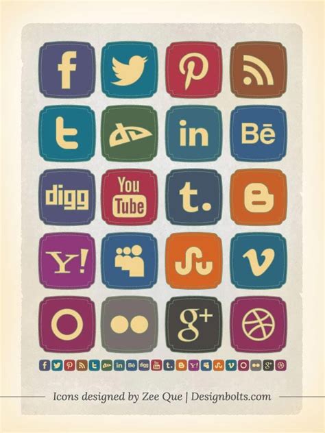 20 Free Retro Style Social Media Icons Set (256 x 256 PNG) – Designbolts