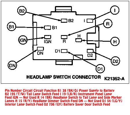 94-95 Mustang Headlight Switch Connector Diagram