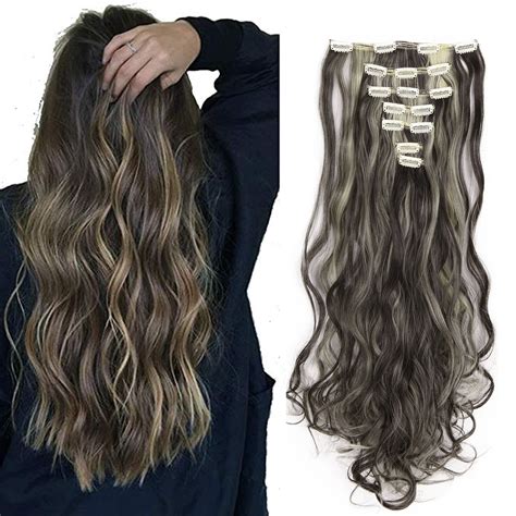 SAYFUT Clip in Hair Extensions 7Pcs 16 Clips 24 Inch Double Weft Full Head Curly Wave Synthetic ...