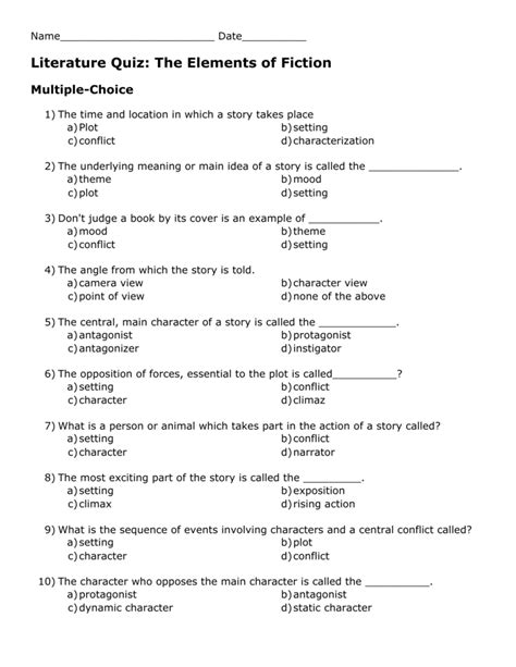 Literature: Elements of Fiction Quiz