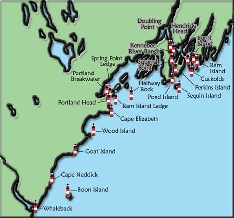 Southeast Maine Lighthouse Map | Maine lighthouses, Maine lighthouses ...