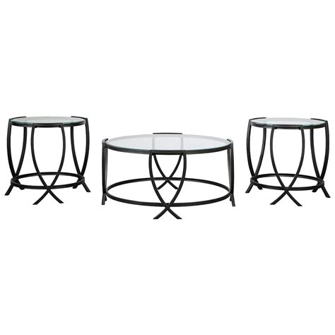 Signature Design by Ashley Tarrin T115-13 3-Piece Black Metal Occasional Table Set with Glass ...