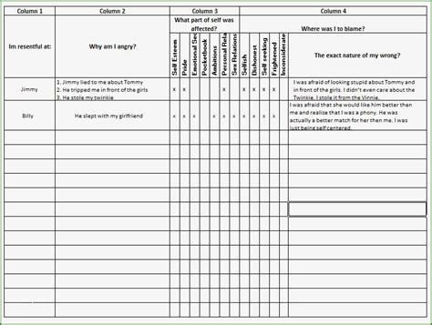 Aa Printable 4th Step Inventory Worksheet