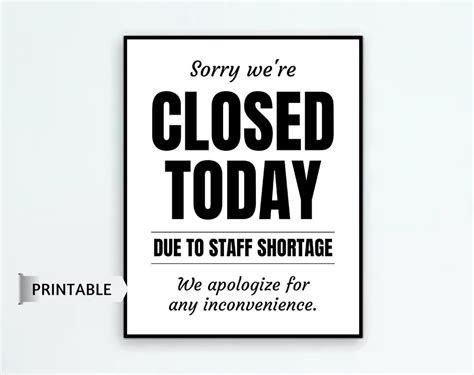 Closed Today Due to Staff Shortage PRINTABLE We're Closed - Etsy Canada