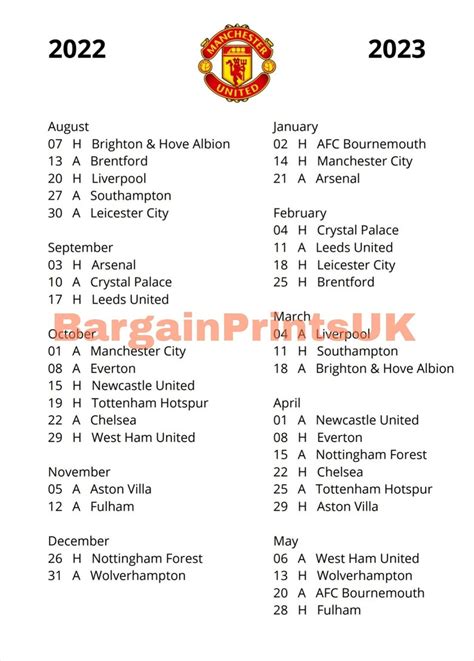 Manchester United Premier League Fixtures 2022-2023 UK | Etsy