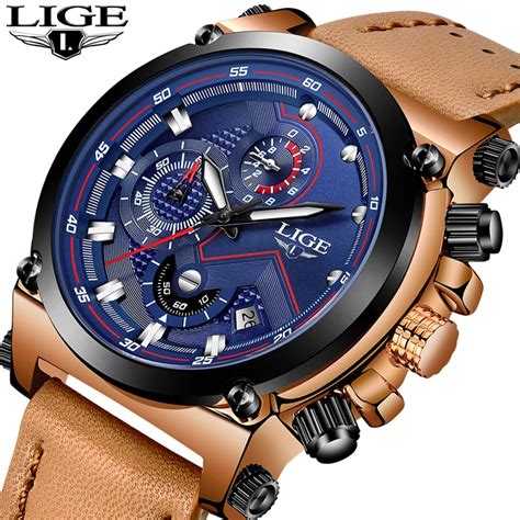 LIGE Montre Hommes de Mode Sport Quartz Grand Cadran Horloge En Cuir ...