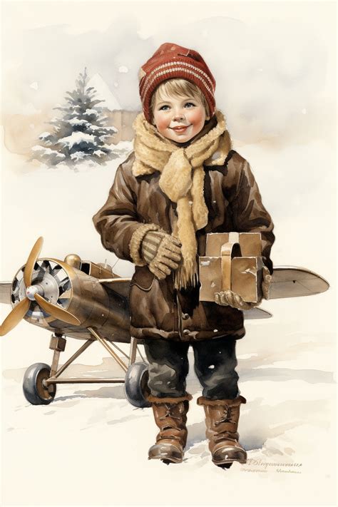 Vintage Boy And Airplane Art Free Stock Photo - Public Domain Pictures
