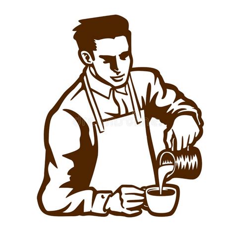 Barista Waiter Preparing Cappuccino Pouring Milk in Coffee Cup Latte Art Vector Stock Vector ...