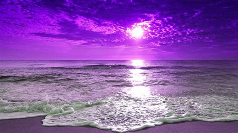 Download Horizon Sea Ocean Beach Purple Sky Nature Sunset HD Wallpaper