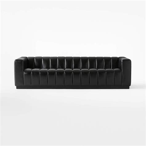 Forte Extra-Large Modern Channeled Black Leather Sofa | CB2 UAE