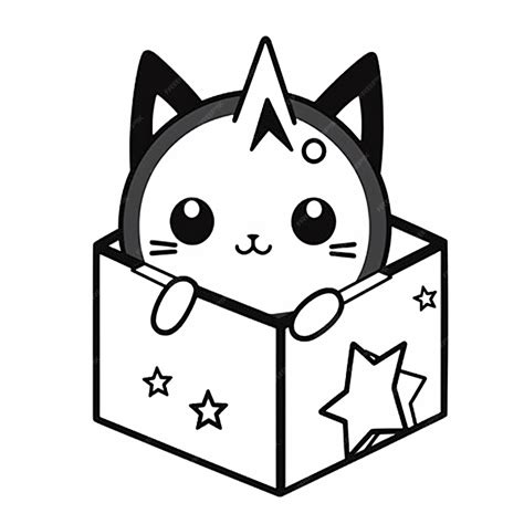 Premium Photo | A cute cat cartoon sticker line art drawing