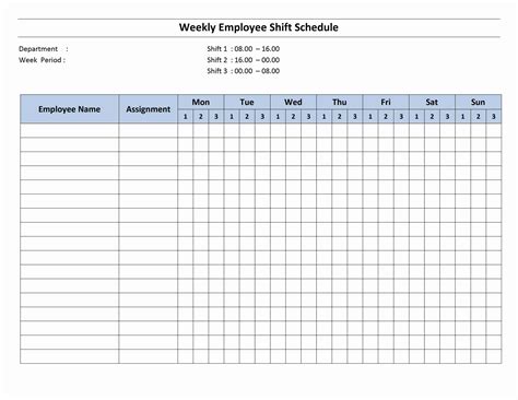 Weekly 8 Hour Shift Schedule