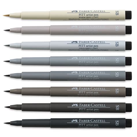 Faber-Castell Pitt Artist Pen Set - Shades of Grey, Set of 8, Soft ...