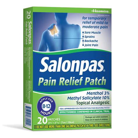 Buy Salonpas Pain Relieving Menthol and Methyl Salicylate Patch, 20 Count, for Back, Neck ...