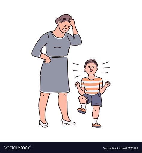 Family conflict - child throwing tantrum at tired Vector Image