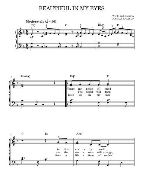 beautiful in my eyes Sheet music for Piano by Joshua Kadison: Music Notes by MuseScore