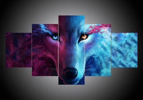 Wolf 6 – Abstract Animal 5 Panel Canvas Art Wall Decor – Canvas Storm