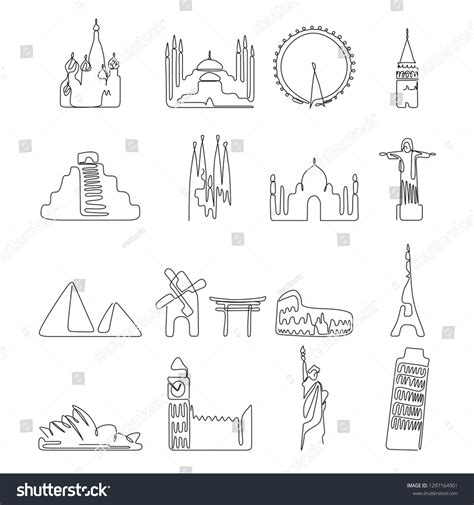 One Line Drawing Famous Landmarks World Stock Vector (Royalty Free) 1297164901 | Shutterstock