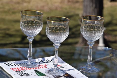 4 Vintage GOLD Rimmed Crystal Wine Glasses, Set of 4, Mikasa, Gold ...