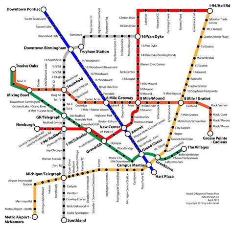 Detroit public transportation map - Detroit transit map (Michigan - USA)