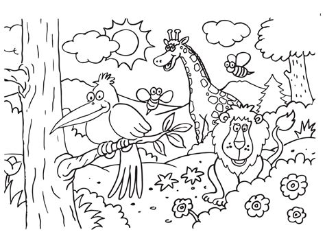 Line art of animals in the forest. Suitable for coloring book, coloring ...