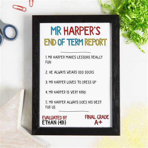 Personalised Teacher End Of Term Report Card Print By coconutgrass