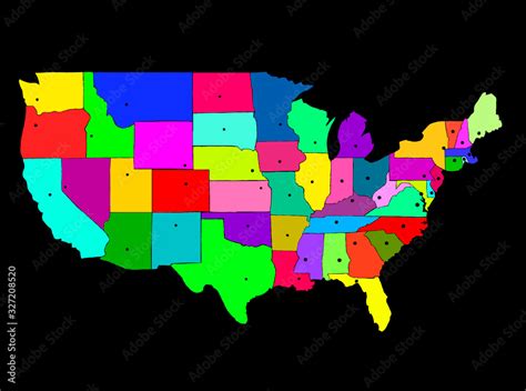 Map of USA with regions. Colorful graphic illustration with map of USA ...