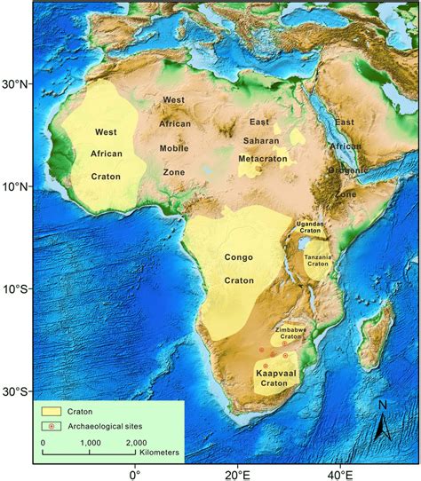 Sketched geologic map of Africa showing the distributions of Archean ...