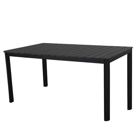 Modern Contemporary 63 in. Rectangular Faux Wood Slatted Indoor and Outdoor Steel Black Dining ...