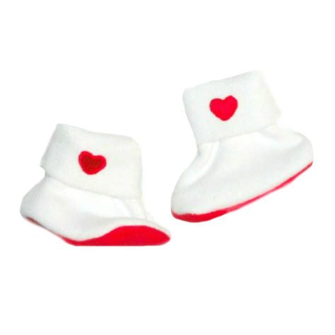 Unisex Baby White & Red Heart Booties | Jacqui's Preemie Pride