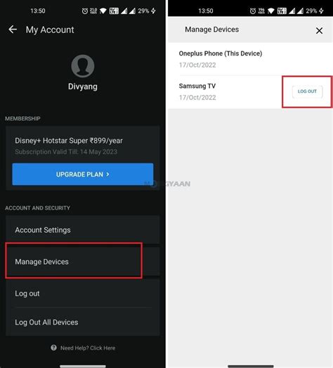 How to remove logged-in devices in Disney+ Hotstar app