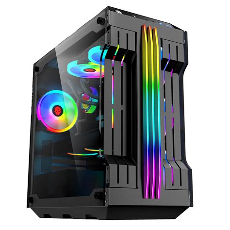 RGB Light Bar Computer Case Tempered Glass Panels ATX Gaming Water ...
