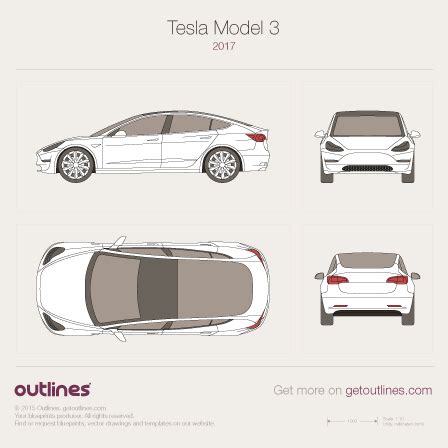 2017 Tesla Model 3 Sedan drawings - download vector blueprints - Outlines