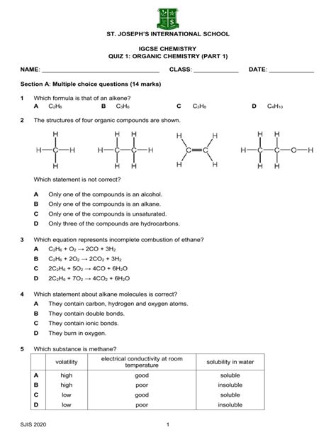 2020 Organic Chemistry Quiz 1