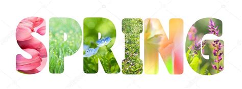 Word Spring with colorful nature photos inside the letters — Stock ...