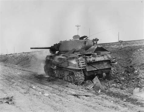 Burning M4A3 76 Sherman Tank 1st Armored Division February 1945 | World ...