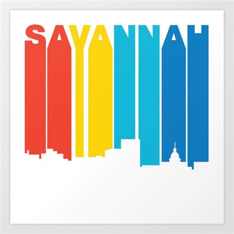 Retro 1970's Style Savannah Georgia Skyline Art Print by AwesomeArt | Society6