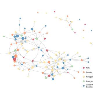 Network visualization (nodes = 111; edges = 232) with gender identified ...