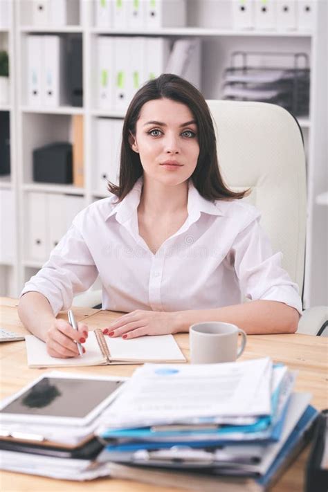 Female Office Manager at Desk Stock Image - Image of business, working ...