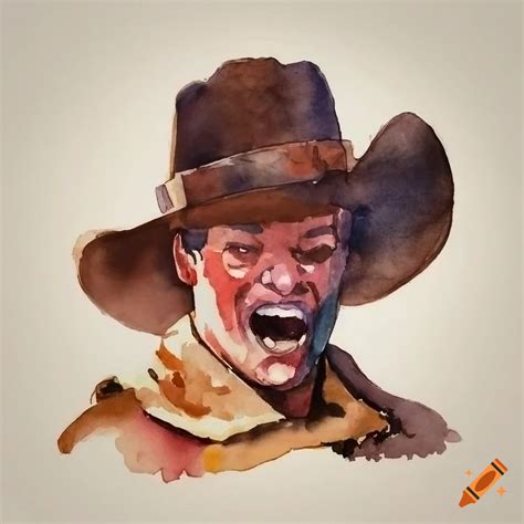 Watercolor painting of a cowboy tipping his hat