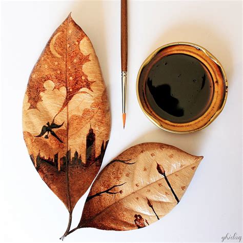 Artist Turns His Morning Coffee Leftovers Into Beautiful Leaf Paintings