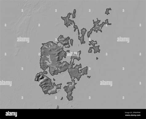Orkney Islands, region of Scotland - Great Britain. Bilevel elevation map with lakes and rivers ...
