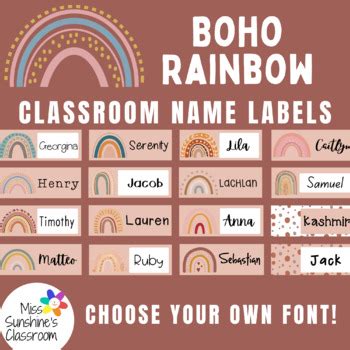 Earthy Boho Rainbow Student Desk Name Plates DIGITAL DOWNLOAD Fully Editable