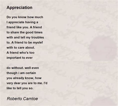 Appreciation Poem by Roberto Camtoe - Poem Hunter