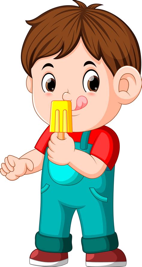 un niño comiendo helado de frutas en un palo 13799485 Vector en Vecteezy